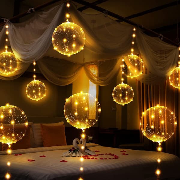 IC 6 deler LED Glødende Ballonger, Varmhvit Boble Transparent