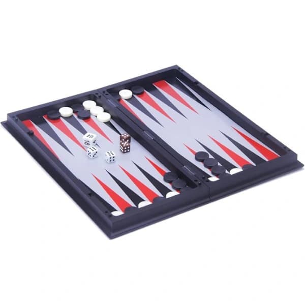 Rejsespil - Engelhart - Backgammon/Skak - 24 cm - Sort/Hvid - Magnetisk