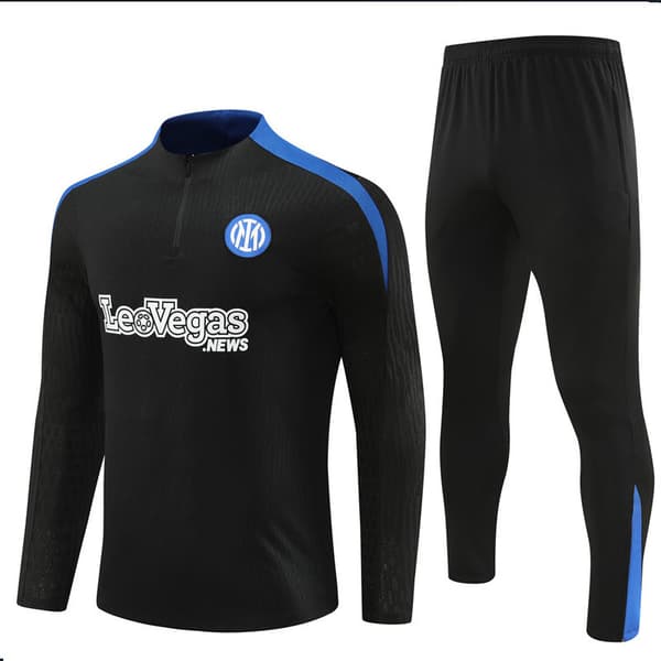 2425 Ny Inter Fodbold Langærmet Halv Zip Træningstrøje til Voksne og Børn Sort Black XL