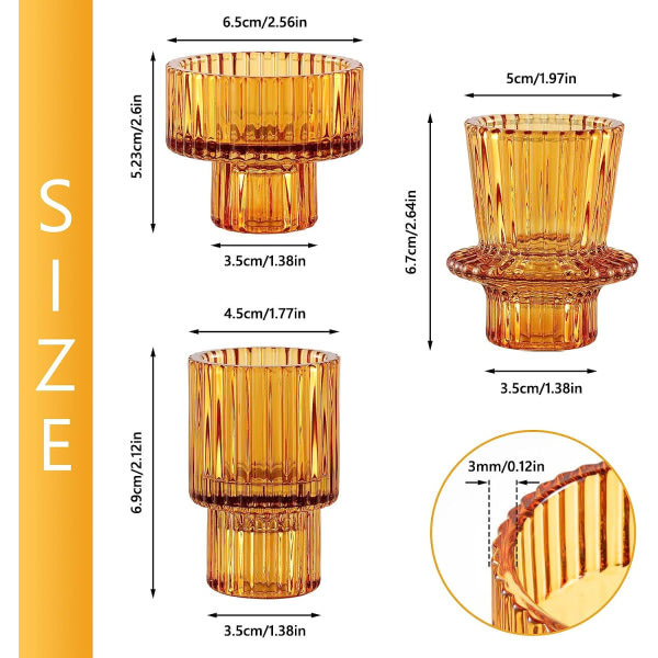 IC Ljushållare i klarglas för pelarljus - Ljusstakar för bordsdekoration Set med 3 snygga koniska ljushållare (bärnsten, 3 stycken)