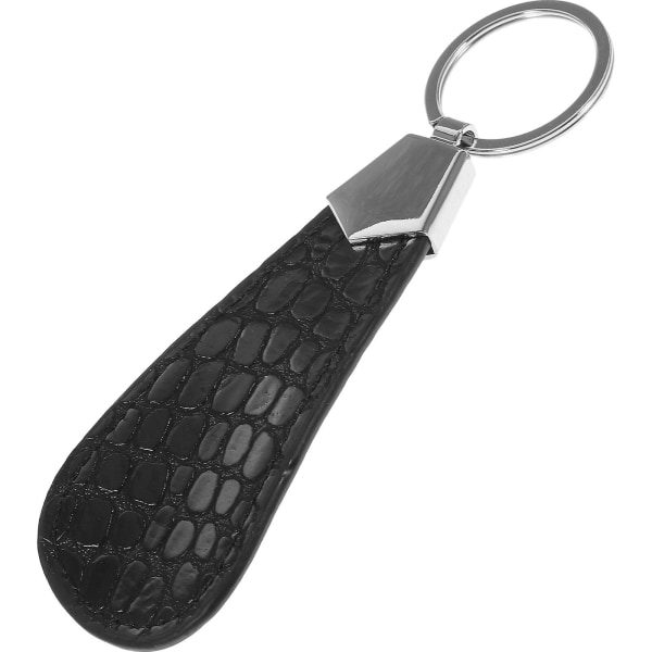 Praktiske bærbare læderskohorn Mini Shoe Lifter Horn med nøgleholder (sort) IC