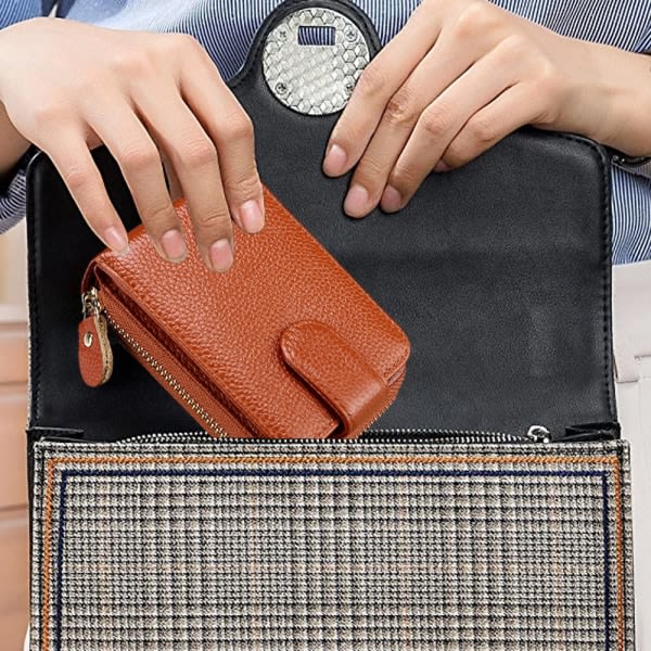 IC Korthållare plånbok för kvinnor / män, litet läder blixtlåskort brown