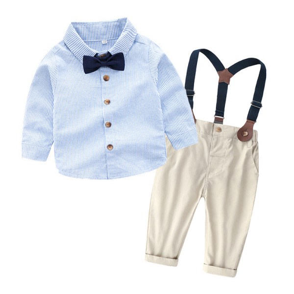 Baby Boys Gentleman Outfit Formell kostym, långärmad randig rutig skjorta Blå 160CM