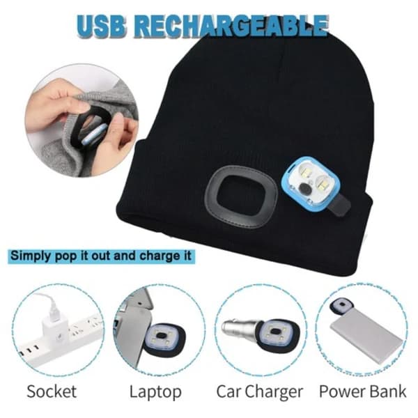 2-pack Unisex LED Beanie Hat Lamp Uppladdningsbar Varm Vinter Stickad Pannlampsmössa Grå-1 Pack Gray-1 Pack