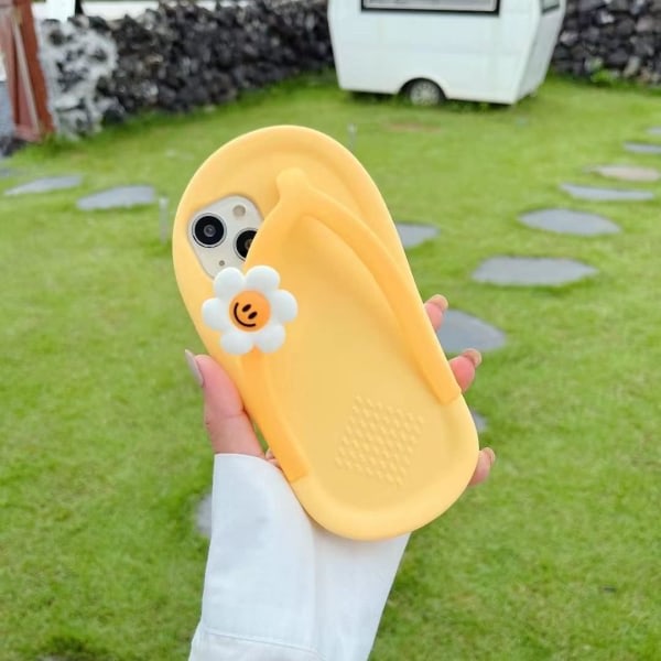 IC Kawaii puhelin kuori iPhone 13:lle, söpöt piirretyt keltaiset tossut puhelin kuori kukka kuori puhelin kuori 3D-kuori