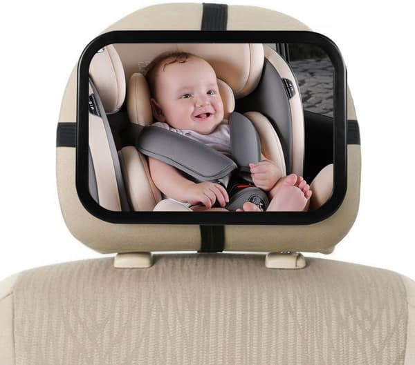 Baksätesspegel för Baby & Barn - Nackstödsmonterad, Splittersäker, Vidvinkel - Biltillbehör - Svart