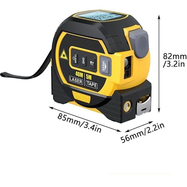 3-in-1 digitaalinen lasermitta ristiviivalla, 40 m digitaalinen laseretäisyysmittari, 5 m mittanauha LCD-taustavalolla etäisyyden, pinta-alan, tilavuuden mittaamiseen...DEBUNS