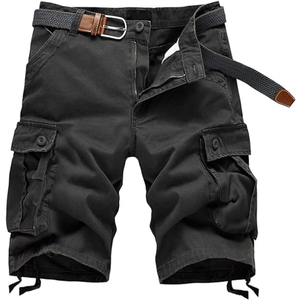 Herr Bomulls-Twill Cargo Shorts Klassiska Avslappnade Korta Byxor med Flera Fickor Casual Militär Utomhus Lösa Shorts