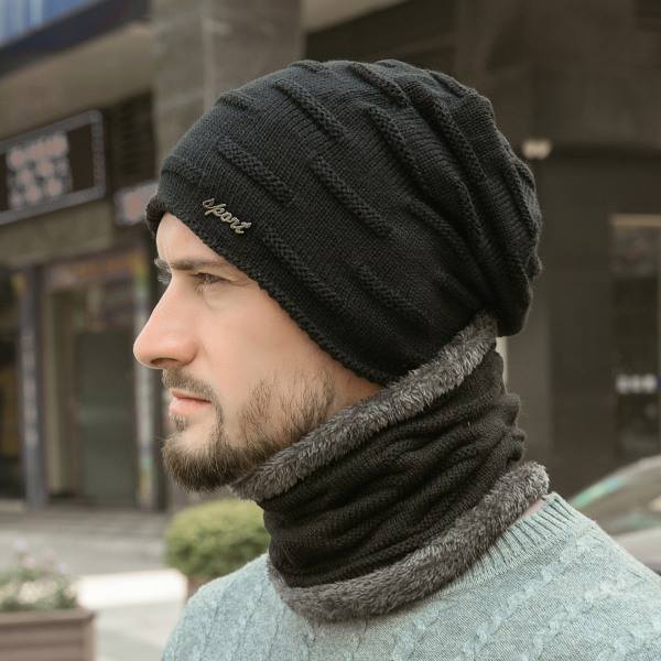 Vinter varm lue herre varme vinter strikkede luer for menn Vinter fleece stoff Vindtett strikket hette lue vinter/marineblå/one sizeblack