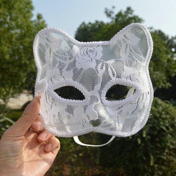IC Halloween Cosplay Fox Mask Spets Sexig øjenmaske Djurmask Halv White