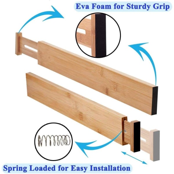 IC 4-pack bambu justerbara lådavdelare, utdragbar organizer för kök, sovrum, badrum, byrå och kontor