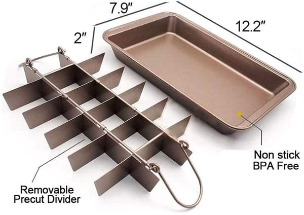 5 - cm - Brownieform - med - skillevæg - Rektangulær - bageform - non-stick - belægning - brownies - chokolade - Champagne - Guld