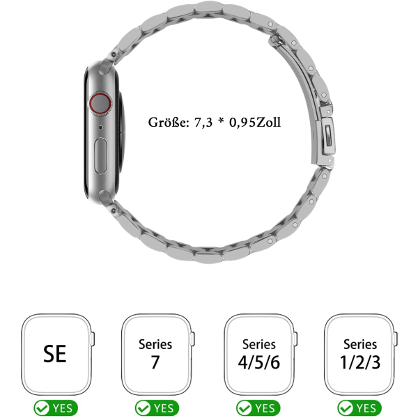 IC Yhteensopiva Apple Watch -ranneke 42/44/45 mm, ruostumattomasta teräksestä valmistettu ranneke, Apple Watch Series 7/6/5/4/3/2, 38 mm 40 mm 41 mm musta