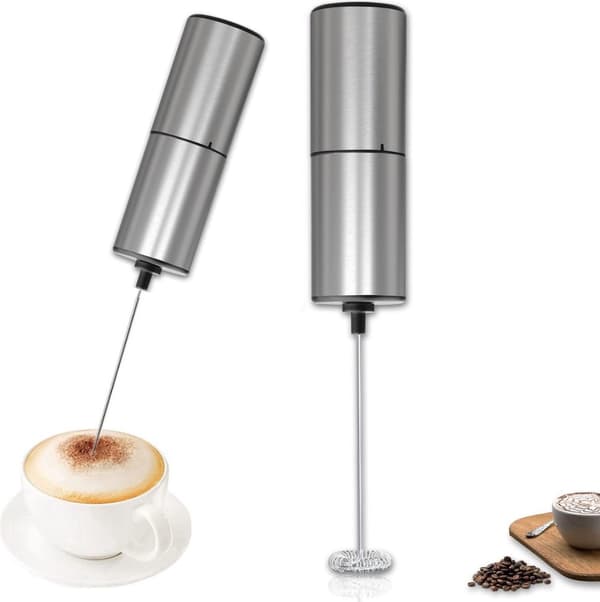 Elektrisk mælkeskummer, 14.000 omdr./min. piskeris i rustfrit stål, One Touch, AA-batteridrevet til kaffe, cappuccino og latte