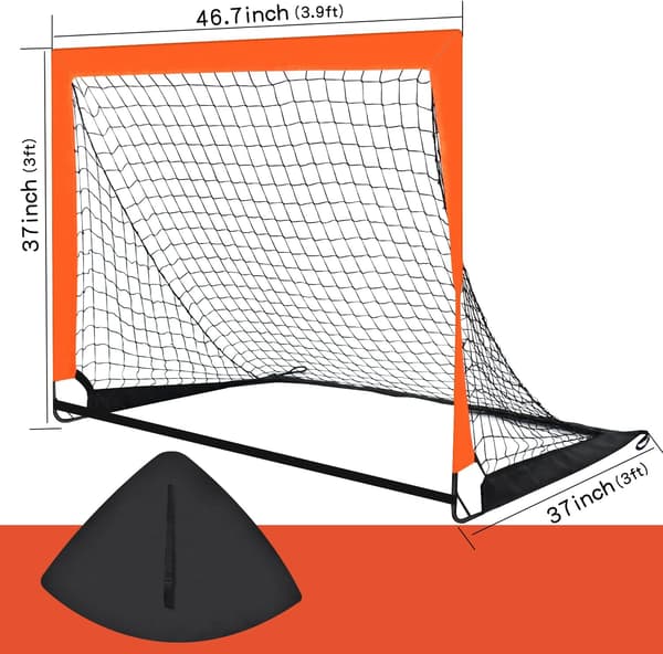 2-delt fotballmål for barn - pop-up - 122 x 91 cm - oransje