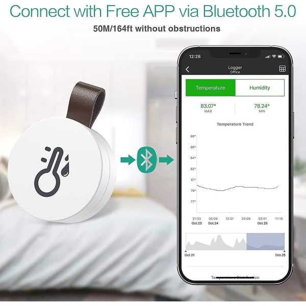 Living R kompatibel med iOS og Android til vin Bluetooth termometer hygrometer indendørs termo-hygrometer trådløs mini med dataeksportfunktion hvid