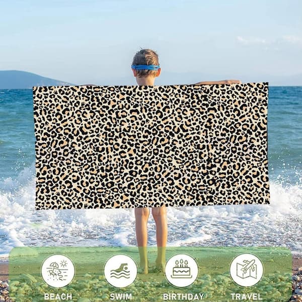 Mikrofiber badehåndklæde leopardprint, hurtigtørrende sandfrit overdimensioneret 75 x 150 cm, blødt absorberende håndklæde til strand, pool, rejser, grøn
