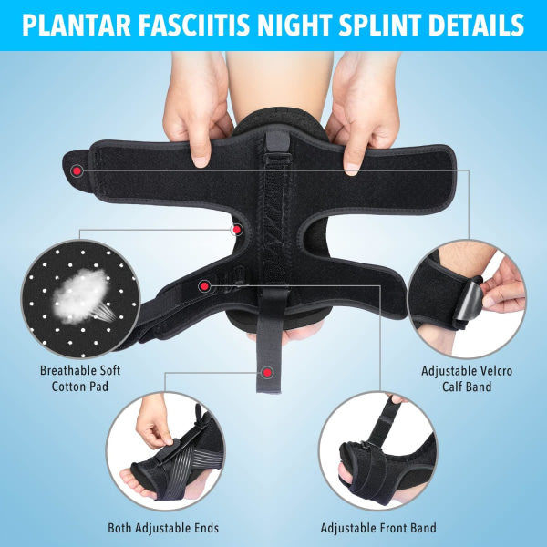 IC Ny opgraderet sort nattskinne til plantar fasciitis, justerbar fodledsstøtte Foot Drop Ortotic Brace til plantar fasciitis