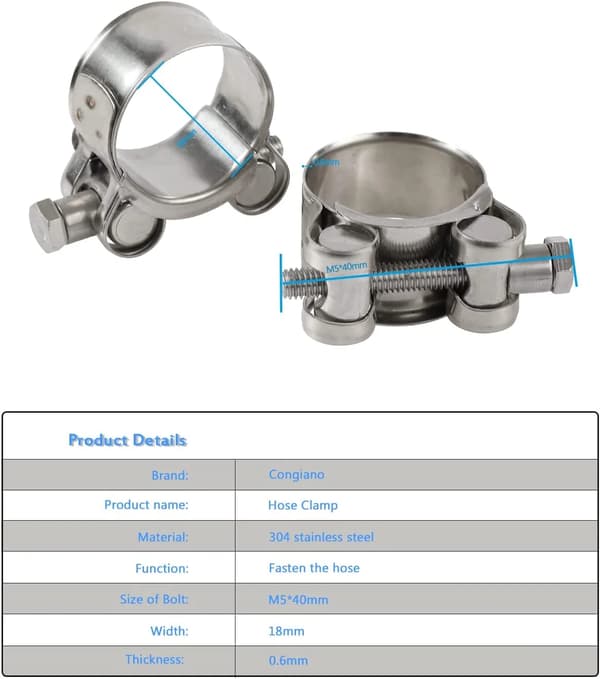 4-pak 1 tomme T-bolt slangeklemmer, kraftig rustfrit stål, til 26 mm til 28 mm ID-slanger, sølv
