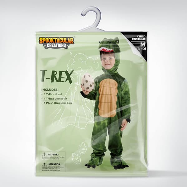 Barn Unisex Brun T-Rex Realistisk Kostym Grön Medium (8-10 år) Green Medium (8-10 yrs)