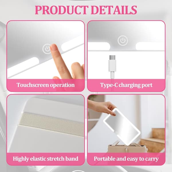 Solskjermspeil - med - LED - sminkespeil - bil - Oppladbart - Hvitt - lys - 23 - 5 - cm - 12 - 8