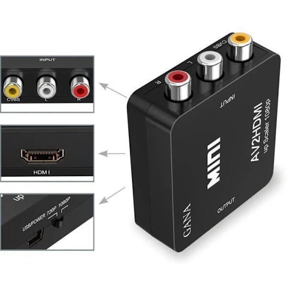 RCA till HDMI Adapter, Mini AV till HDMI Video Adapter Stöder 1080P