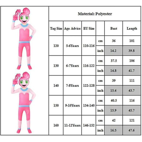 IC Poppy Playtime Mamma Cosplay Jumpsuit Barnfest Fin kostym str. 7-8 år
