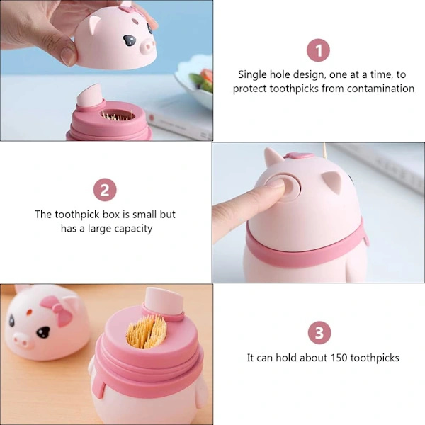 Automatic Toothpick Dispenser Cute Pig Shape Pop-Up Toothpick Holder Storage Box
