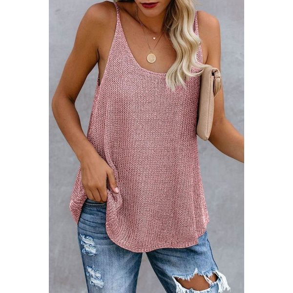 IC Casual stickad linne för kvinnor sommar ärmlös Cami-topp