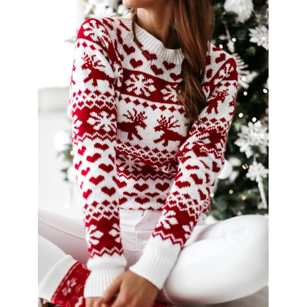 Dametøj Efterår Vinter Jul Trøje Kvinders Strikket Trøje Hvid Lille Whi white double extra large