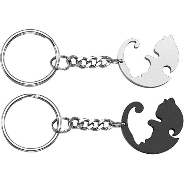Yin Yang Kat Nøgleringe til Par, Rustfrit Stål, 2 stk Puslespil Katte Nøglering til Ham og Hende, Venner, Valentinsdagsgaver