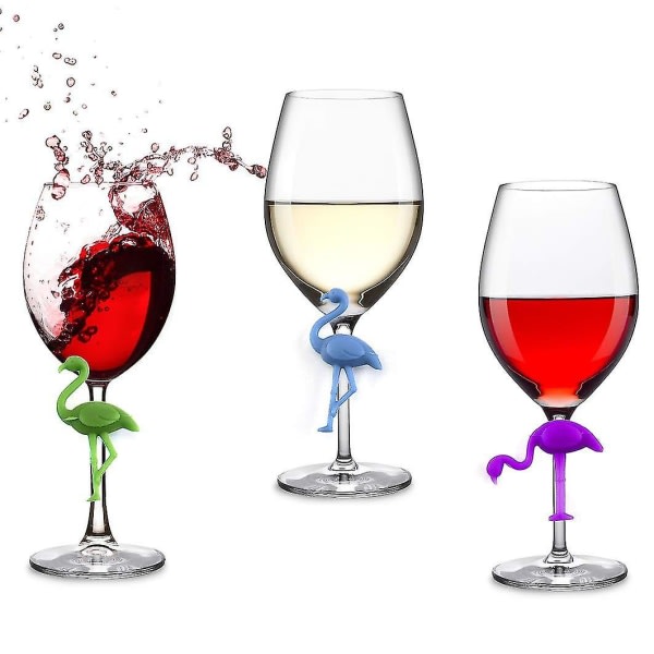 12 st Silikonvinglasmarkörer Fest Vinglasmarkörer Dryckesmarkörer Etikettetiketter Flamingo Wine Glass Recognizer Återanvändbar
