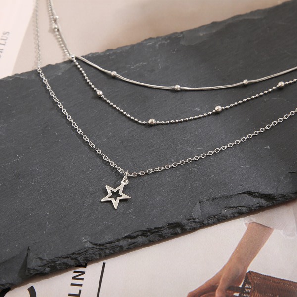 IC Cutout Star Choker Halsband Layered Star Pendant Neckla