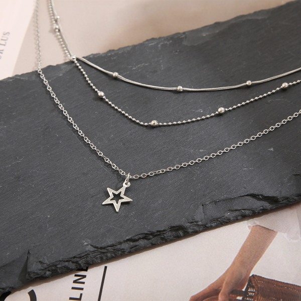 IC Cutout Star Choker Halskjede Lagdelt Stjerneanheng Halskjede
