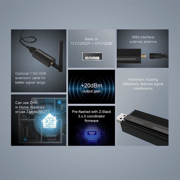 IC CNE ZigBee 3.0 USB-tikku Plus, TI CC2652P-koordinaattori