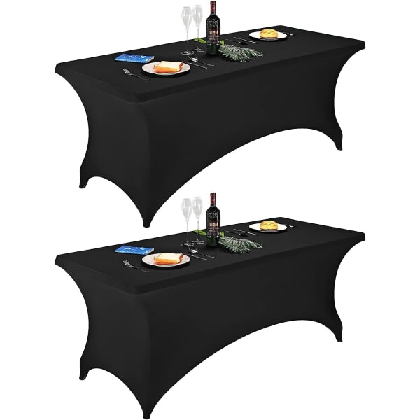IC Pack Spandex bordsöverdrag 6 fot, monterad duk för 6 fot rektangulära bord, stretchiga uteplatsöverdrag, Universal Spandex cover(6 jalkaa, svart)