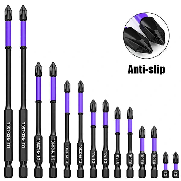 Upgraded Non-slip PH2 Bit Set for Impact Drivers, Magnetic Phillips Screwdriver Drill 10Pcs 65mm 10Pcs 65mm