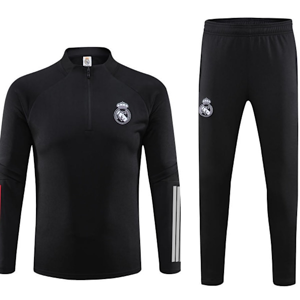 Efterår og vinter Real Madrid halv-zip langærmet fodbold træningsdragt voksen sportsbeklædning udseende dragt Black suit XL