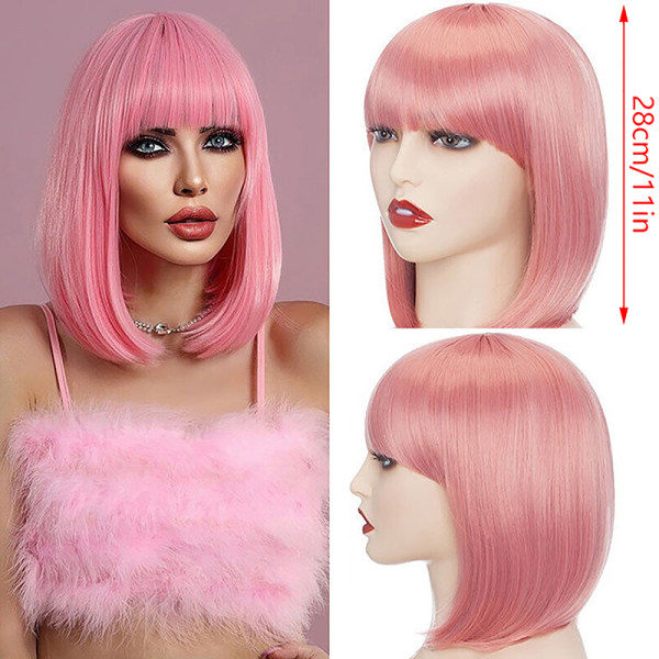 IC Barbie Rosa Peruk Kort Rak Bob Hår Högtemperaturfiber