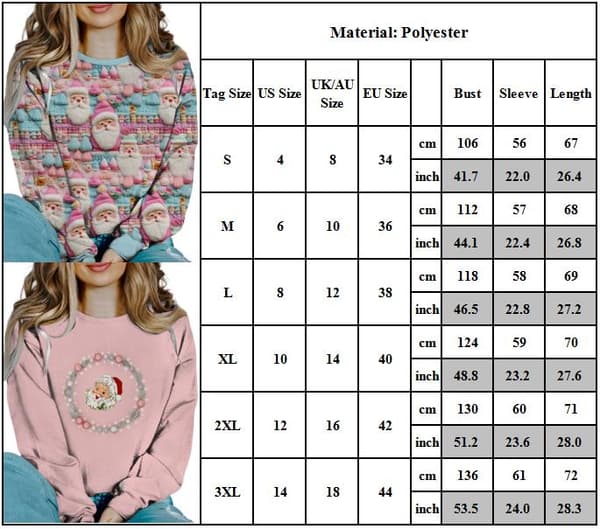Julegenser for dame med rund hals, julenissen, løs pullover A A A L
