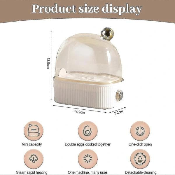 Egg Cooker 2 Eggs, Compact Electric Egg Cooker, Best Egg Cooker Cooks All Three Cooking Levels - Soft, Medium, Hard Type White White