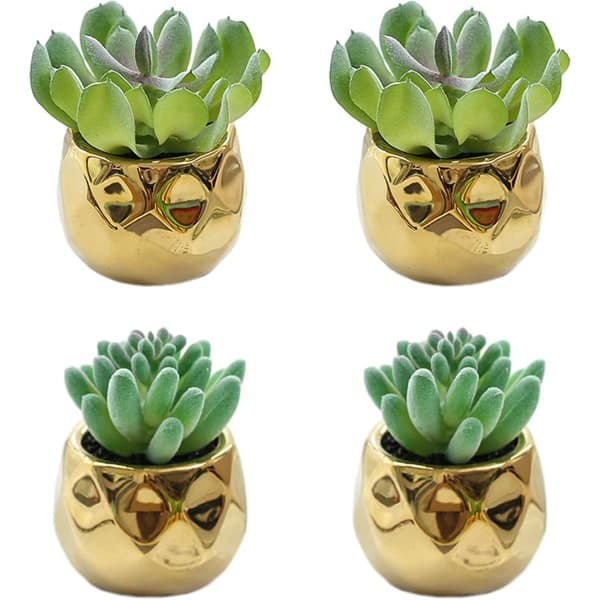 IC 4 stk. forgyldte mini-simuleringssukkulenter bonsai-blomster