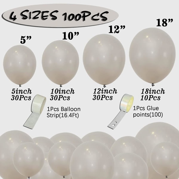 100 st Latexballonger Gråa ballonger Olika storlekar 5/10/12/18 tums festballongsats för Halloween jul