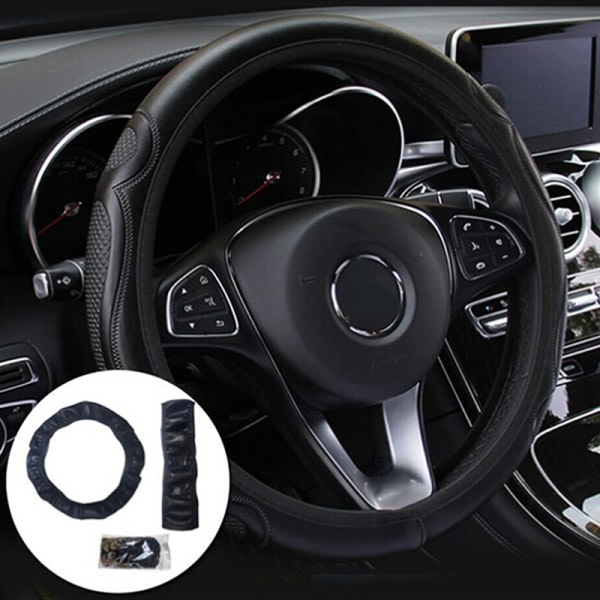 IC Universal Auto Bil Ratdæksel Læder Åndbar Anti Sort One Size