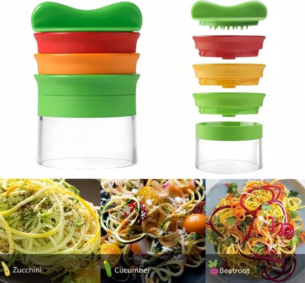 4-i-1 Grøntsagsspiralizer, Nudelfremstiller til Squash, Gulerødder, Agurker og Kartofler