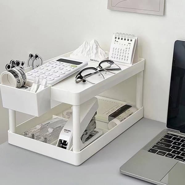 IC Multifunksjonelle Hyller Dobbeltlags Oppbevaringshylle Skrivebord Cosm Hvit Onesize
