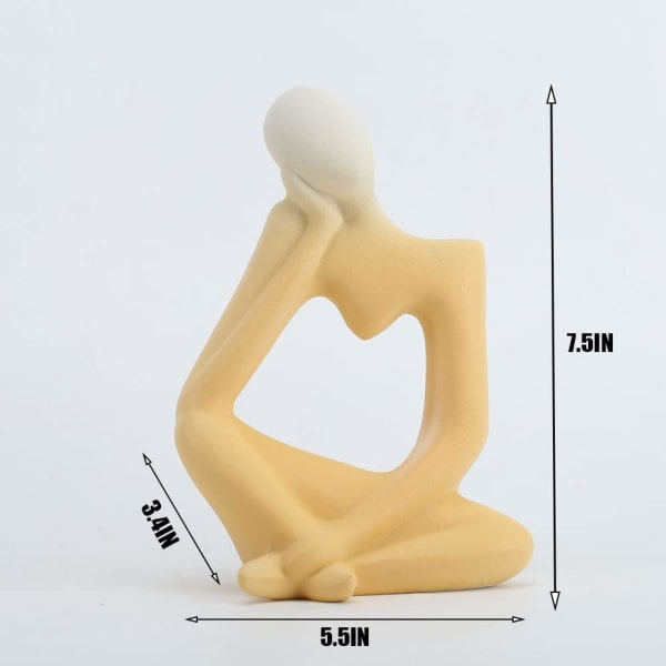 IC Keramisk gul tänkande vas staty, abstrakt figurvasdekoration, frostad design, abstrakt modern konstfigur för modern inredning