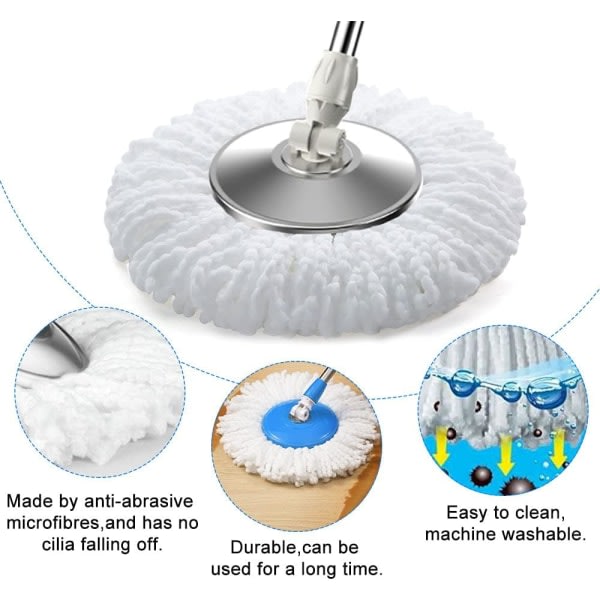 IC Moppehoveder til 3-pak moppe, mikrofiber refill til roterende moppe, 360°