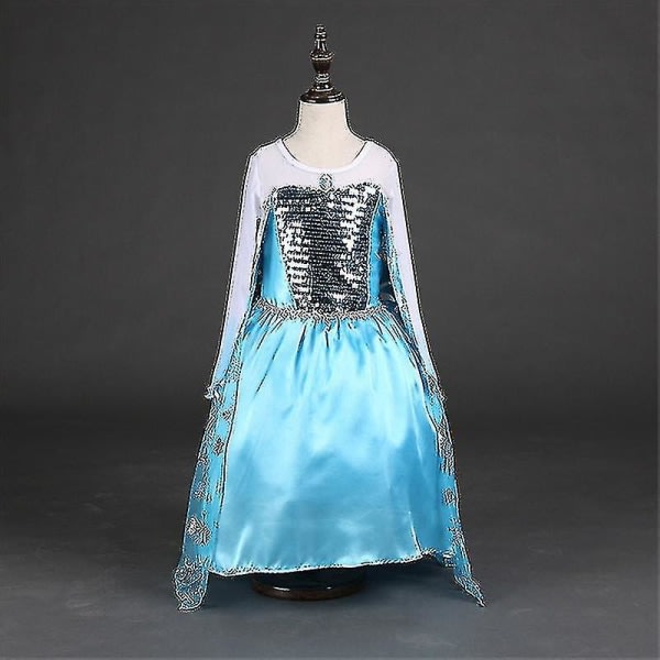 Barn Flickor Frozen Elsa Paljetter Satin Fancy Dress Gradient Sleeve Tyll Dress-c 6-7 År