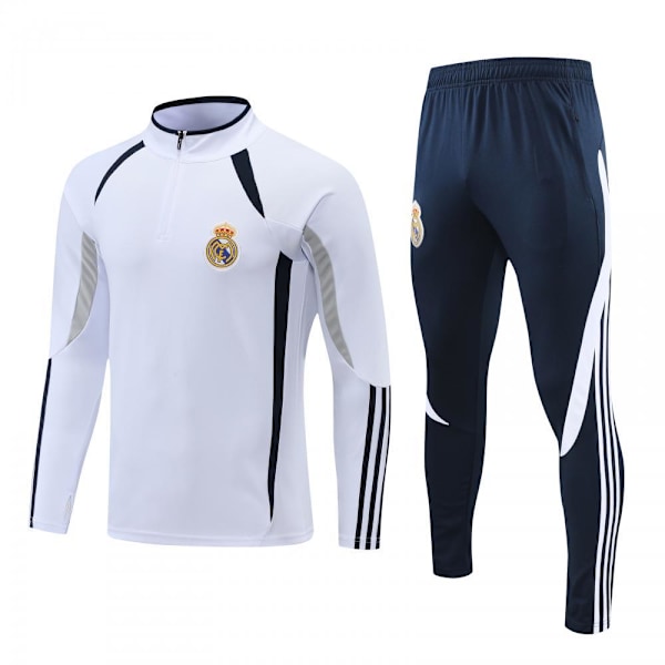 Real Madrid Fotbollsträningsdräkt Långärmad Jacka Jersey Dräkt Höst och Vinter Argentina Halv-Dragkedja Tröja Höst och Vinter Stil White suit XXL